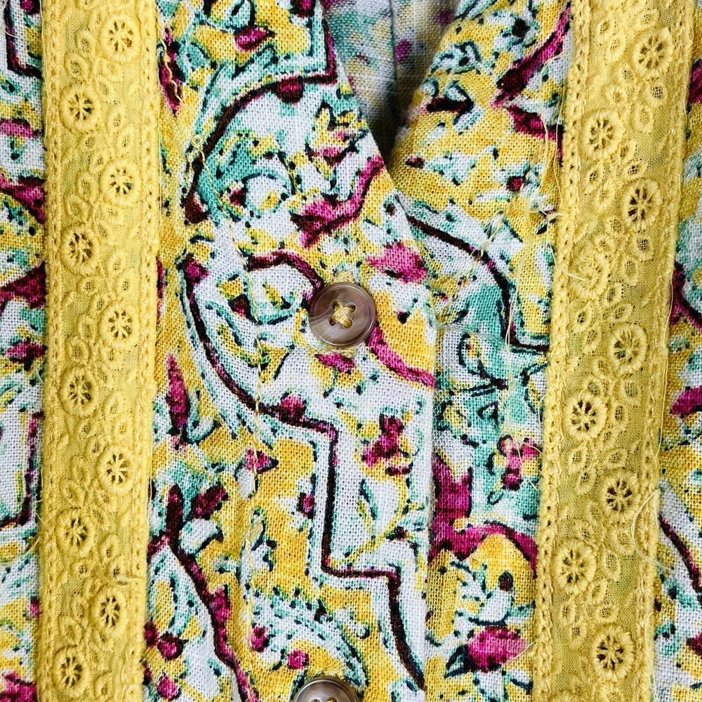 Anthropologie Pilcro Pintuck Peasant Blouse Yellow Floral Lace Trim Size S - Picture 7 of 16